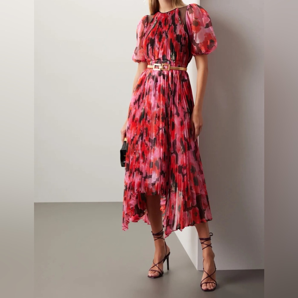 Bibhu Mohapatra Pleated Puff Sleeve Floral Dress